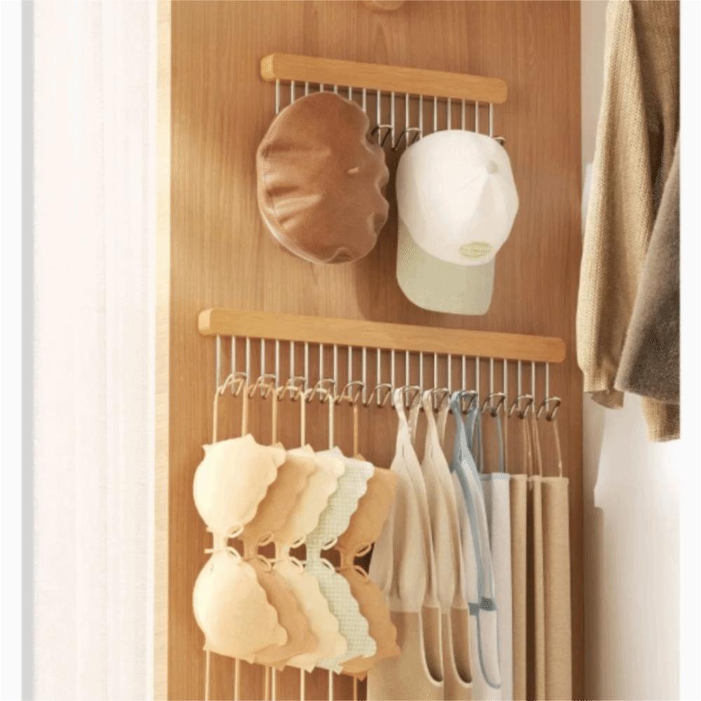 Multifunctional Pull Out Hook Rack Wood Material Closet Rod Retractable Hanger Closet Organization
