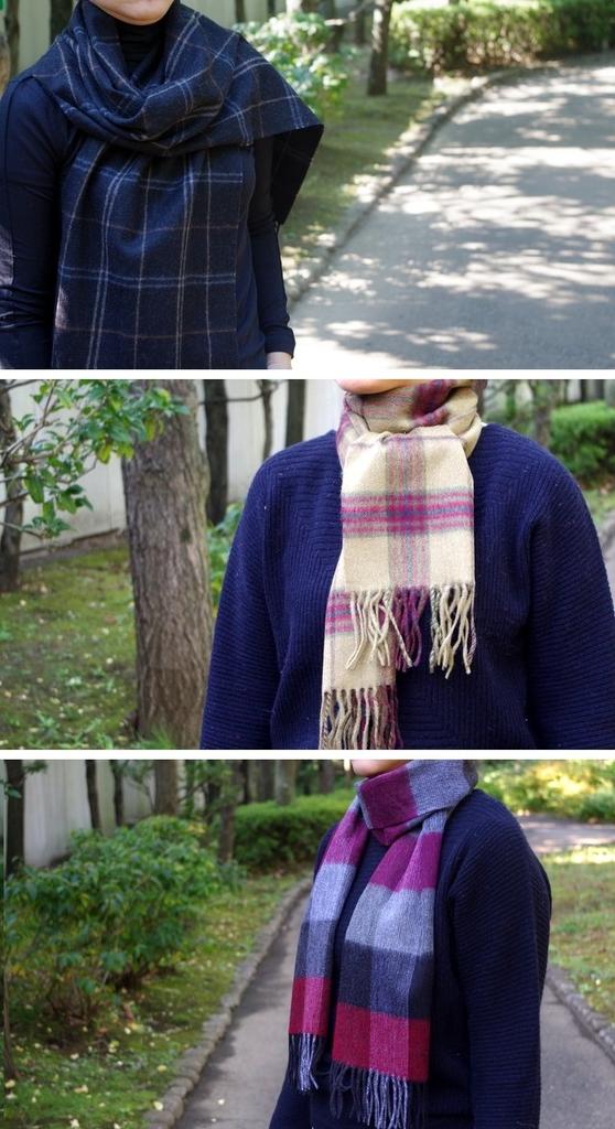 .a all over the world Wool Scarf, Grey Mini Check (Unisex, Fringed)