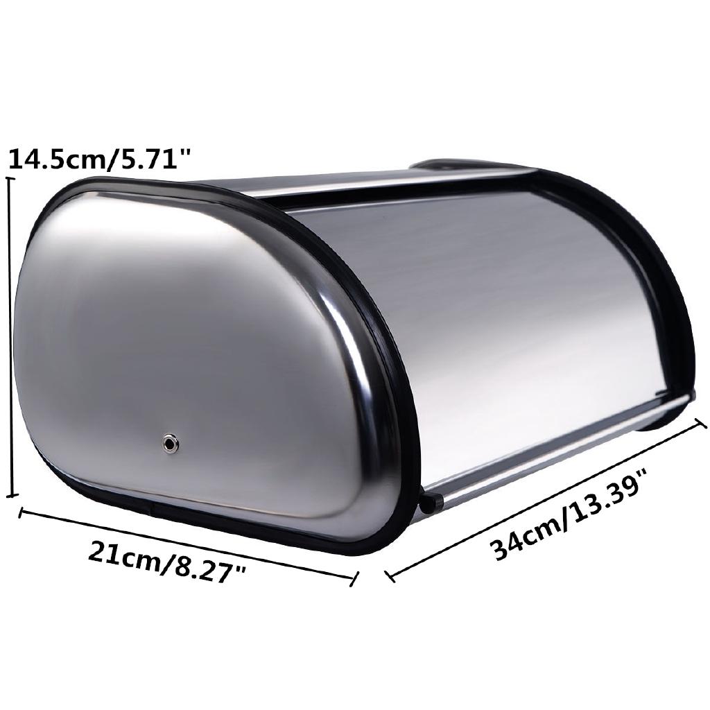 Kitchen Pastry Bread Baking Holder Kitchen Supplies Silver+Black Stainless Steel Roll Top Bread Box Storage Bin Silver Keeper Food Storage Container