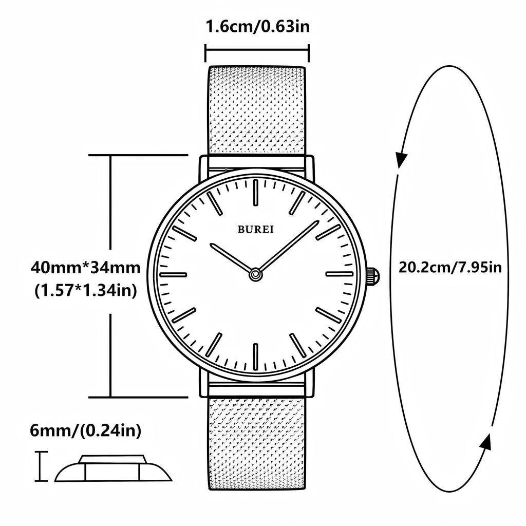 BUREI Women's Watch Analog Quartz Waterproof Mesh Band Stylish Brand Casual Popular Commute School Thin Lightweight Female Wristwatch (Gold, Gold,