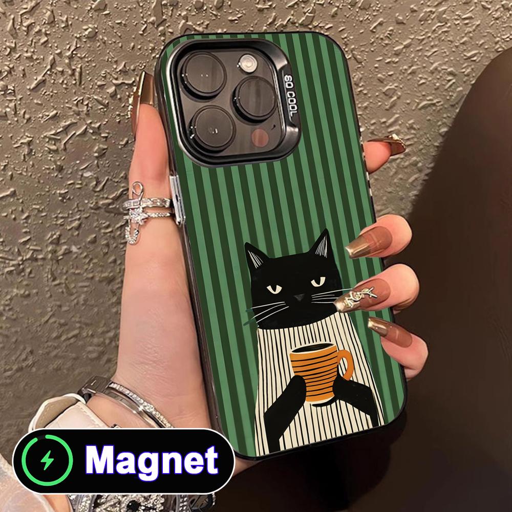 

Cute Coffee Cat Translucent MagSafe Mobile Phone Case for iPhone 17 16 15 14 13 12 11 Air Pro Max Plus Colorful Cover iPhone 11