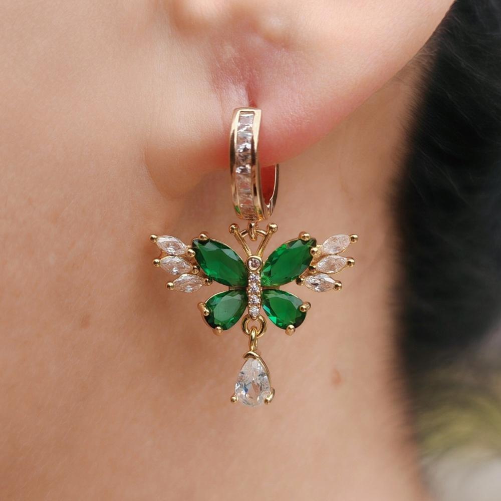 1 Pair Fashion Butterfly Water Drops Zirconia Dangle Earrings for Women Golden Earring Jewelry Wedding Party Accessories