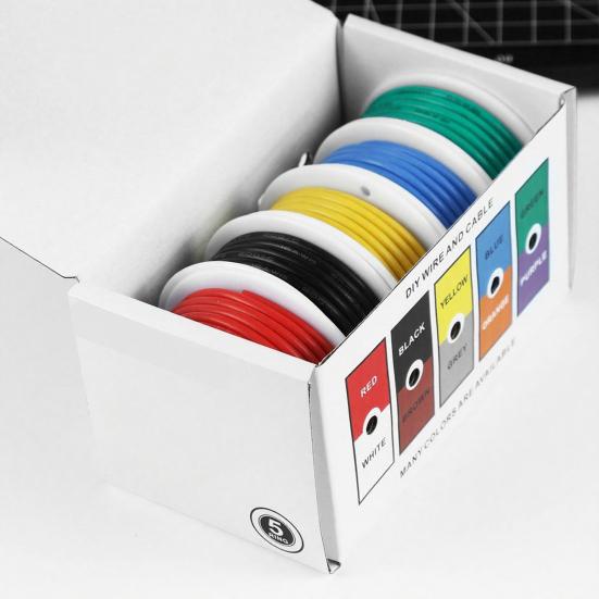 22 Gauge 22 AWG Stranded Electric Wire 1.7mm Diameter Flexible Silicone Insulated Tinned Copper 60 Strands Electrical Hookup Wire