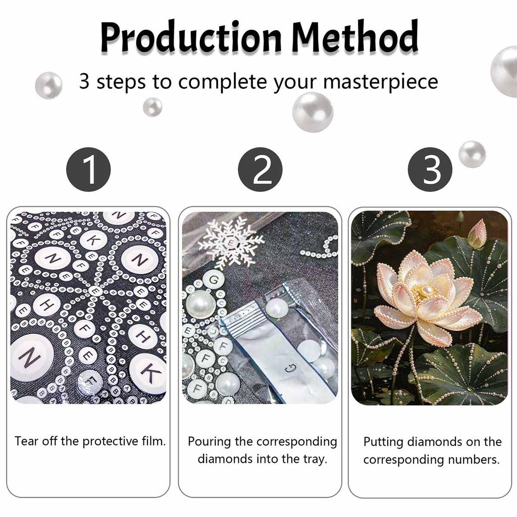 Pearl Lotus Painting Kit. Painting Art Handmade Diy Home Decoration Painting. Elegant Floral Wall Decor. Luxury Pearl Embellishment.