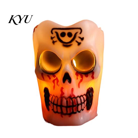Flameless Halloween Decoration Lights LED Candle, Spooky Skull Pumpkin Fake Pillar Candles, Battery Operated Candles 3D Flickering Candle Light