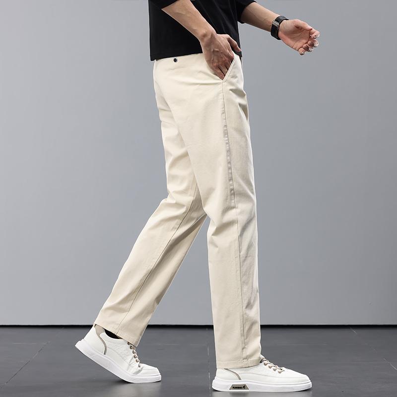 2024 New Spring And Autumn Thin Men'S Pure Cotton Slim Fit Casual Pants Autumn Off White Ice Silk Pants Straight Leg Pants