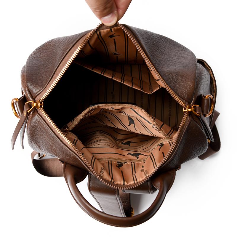Women PU Leather Backpack Multifunctional Vintage Badge Shoulder Bag Large Capacity Anti‑theft Travel Crossbody Bag Casual Ladies Handbag For Daily