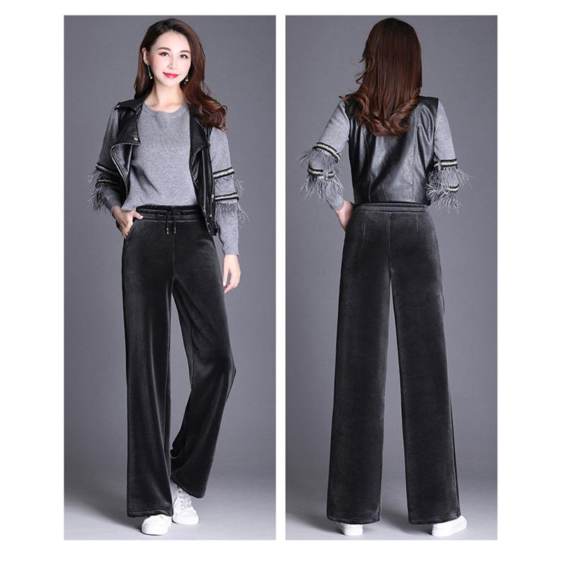 2021 Nové dámské oblečení Černá Vintage Solid Velvet Kalhoty s vysokým pasem dámské Retro volné sametové široké kalhoty