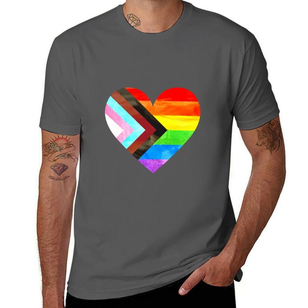 Progress Pride Flag Heart Watercolor Progress Pride Flag Pride Heart Tshirt Comfortable Daily Wear Tee