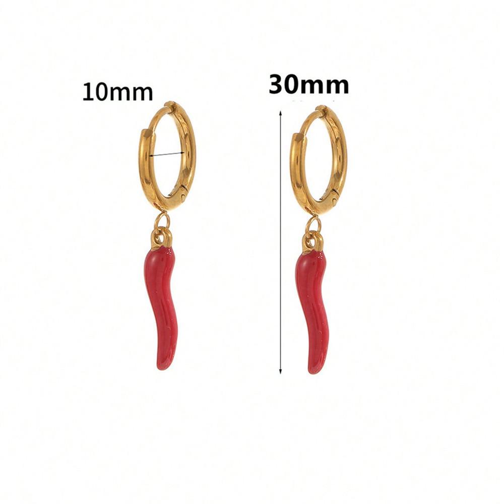 Dark Red Chili Stainless Steel Stud Earrings – Luxury & Non-Fading Cross-Border Jewelry for Women