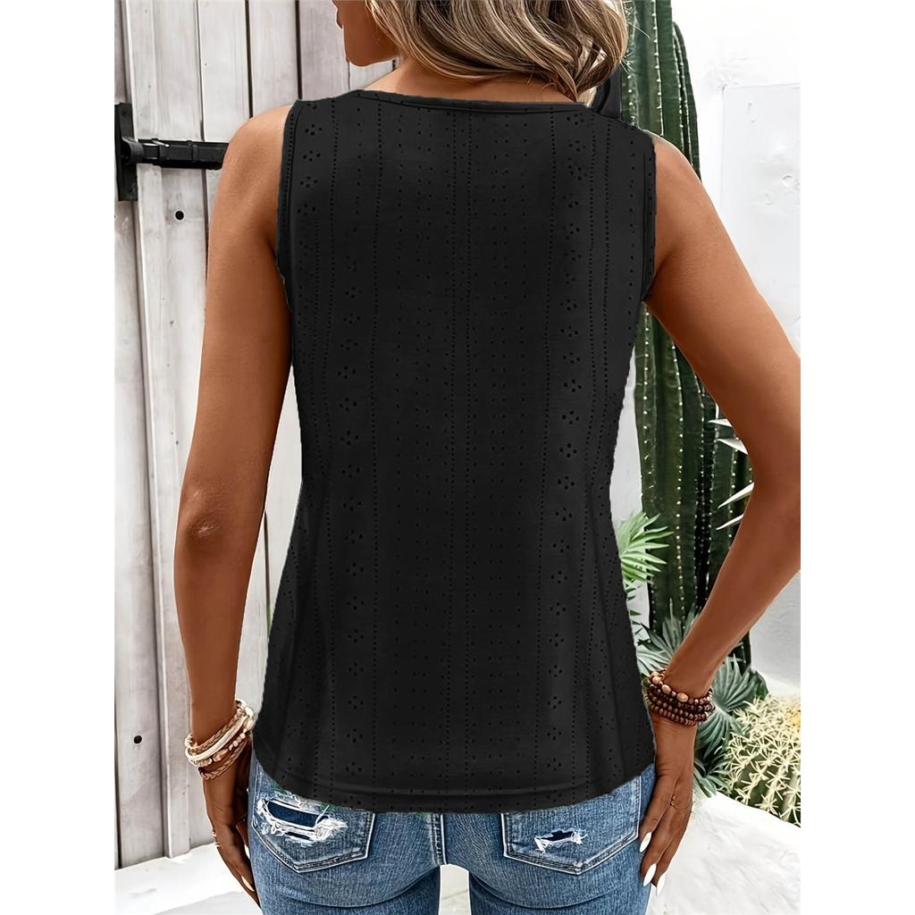 Women's solid color v-neck casual hollow vest