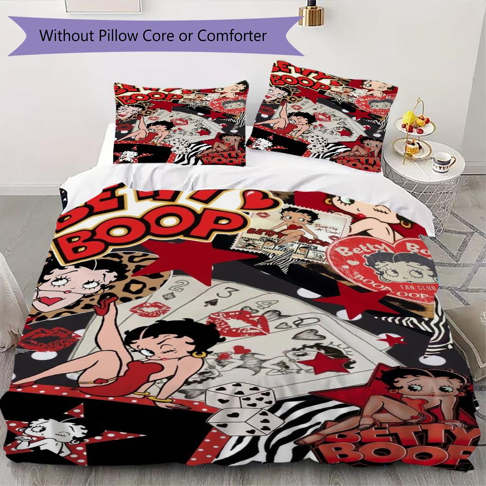 betty boop Pattern Bedding uilt Set uilt Cover Pillowcase Home Decoration Birthday Gift (1 * duvet cover + 2 * pillowcase without core)