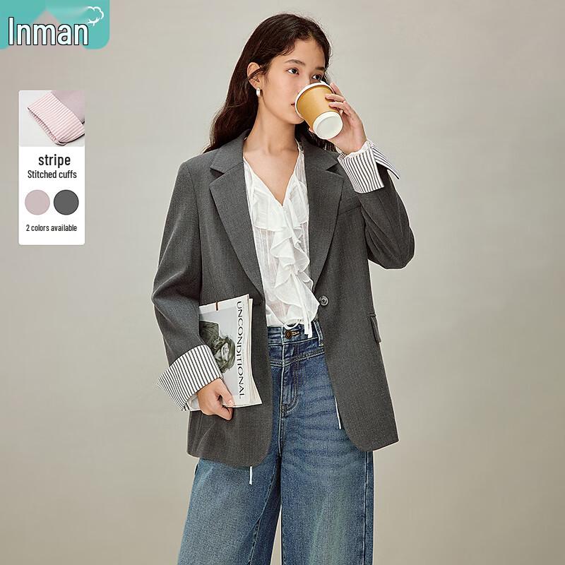 

INMAN Striped Patchwork Regular Fit Blazer S