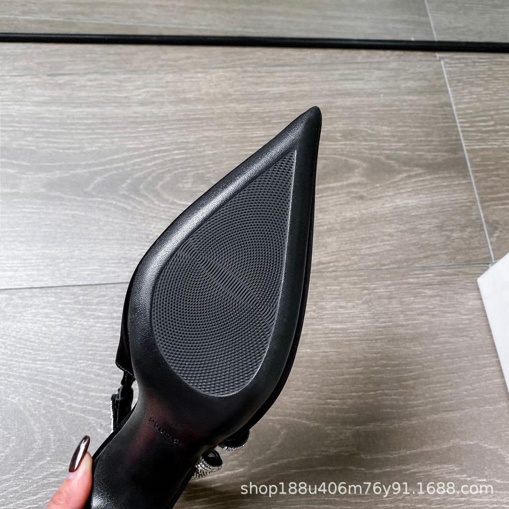 [New] One-word Sandals with Bag Head, Women's Autumn French Satin, Beautiful Temperament, Pointed Thin Heels, High Heels