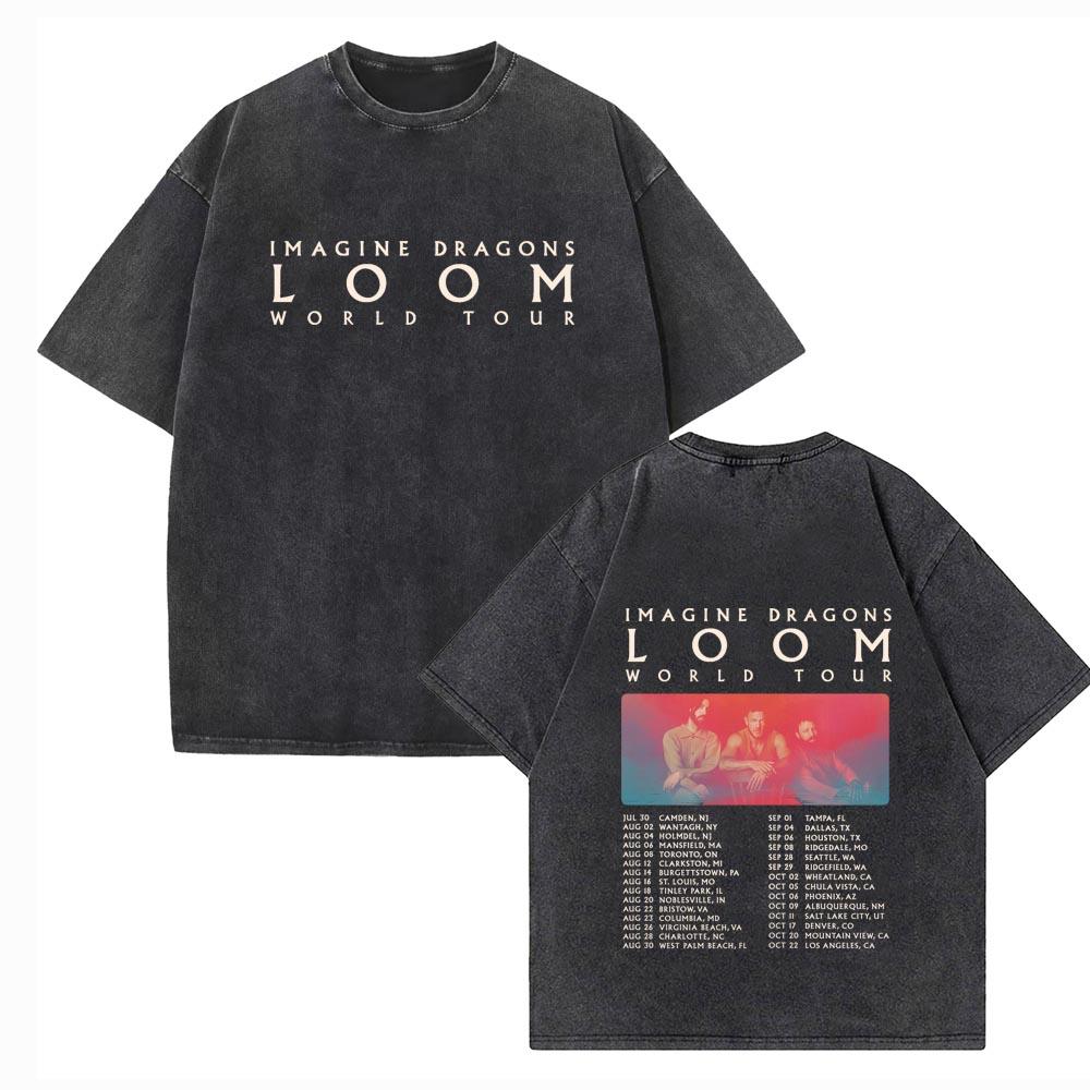 Imagine Dragons Loom World Tour Dárková trička pro hudební fanoušky Vintage Unisex Harajuku O-výstřih Krátký rukáv Bavlněná trička Léto