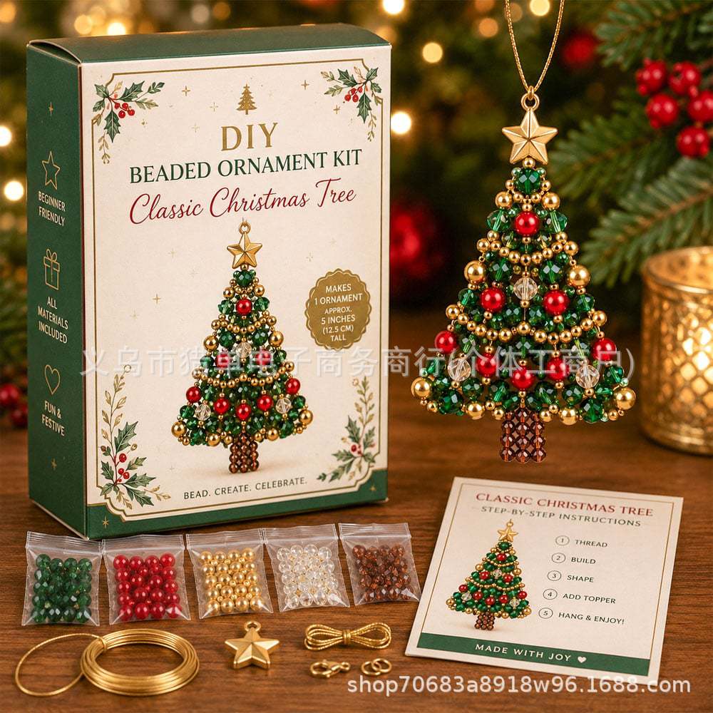 Kit fai da te per ornamento dell'albero di Natale con perline Set artigianale festivo scintillante fatto a mano con perline, filo e strumenti per il divertimento in famiglia