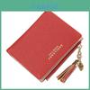 Wallet For Women Short Cardholder Pu Leather With Tassel Decor And Letter Print Design