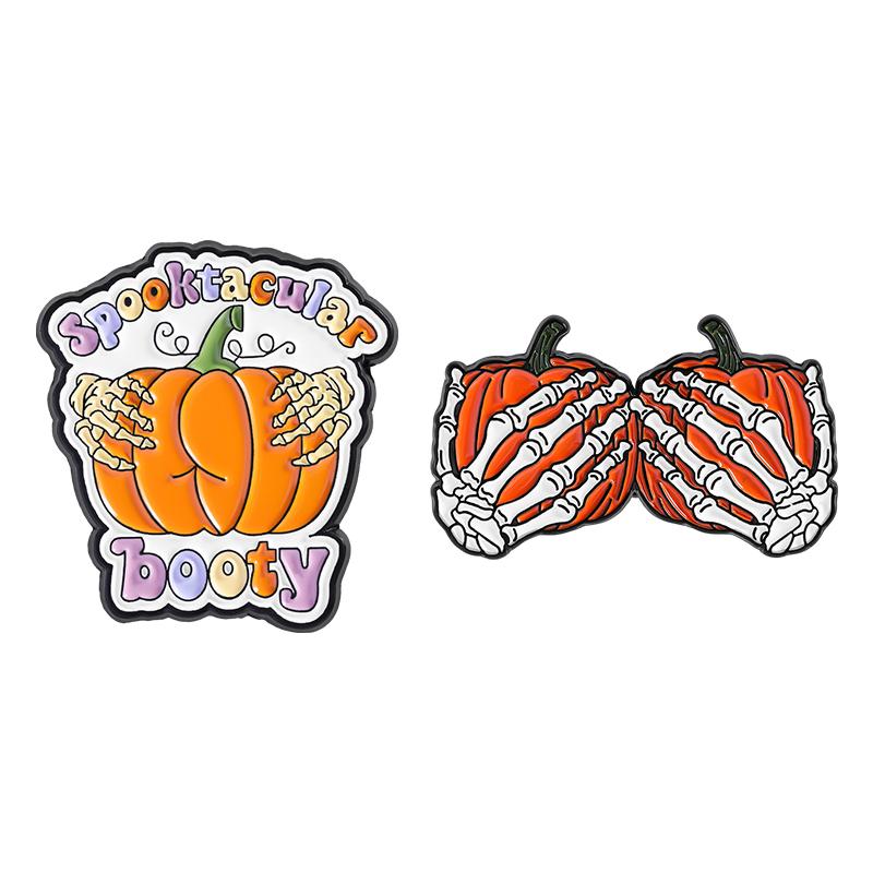 Pumpkin Butt Skeleton Hand Enamel Pins Spooktacular Booty Halloween Brooches Lapel Badge Fashion Jewelry Gifts for Friends