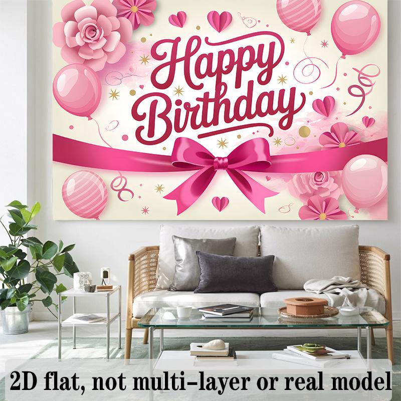 Party Backdrop Pink Flat Roses Bows Balloons Event Backdrop Decoration Birthday Party Decor