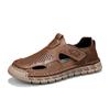 Fashion Men's Casual Leather Sandals Lightweight Summer Flats Stylish Beach Shoes Comfortable Hollow Out Loafers Male Magic Glue Sandals