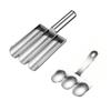 Stainless steel triple meatball maker, non-stick and food-safe. Manual operation, effortless meatball shaping for home and RV kitchens.