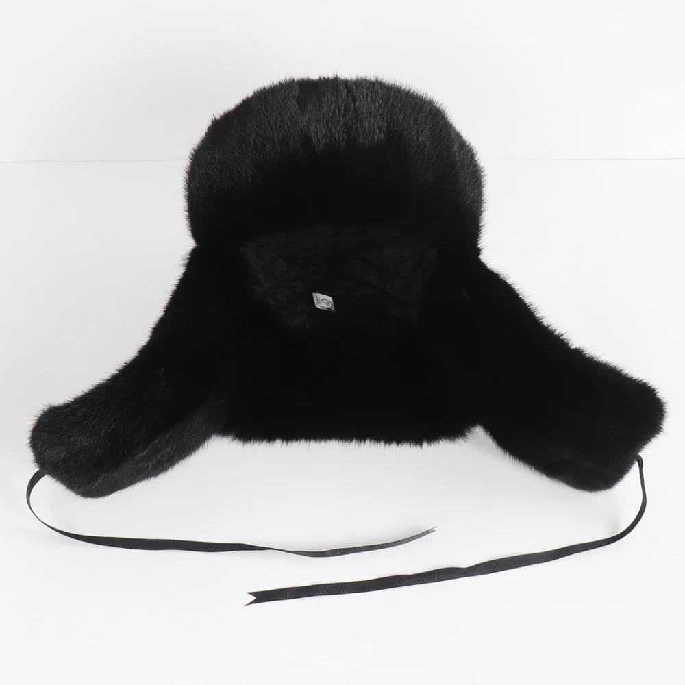 New Winter Men Outdoor Real Mink Fur Bomber Hats Male Super Warm 100% Natural Mink Fur Hat Luxury Man Real Sheepskin Leather Cap