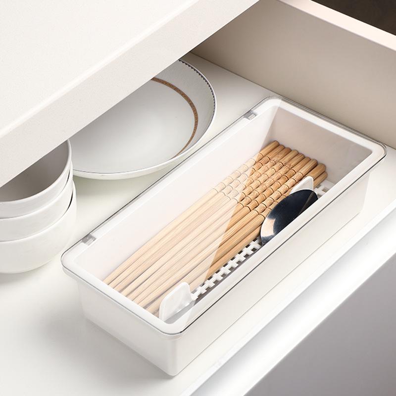 Chopstick Box with Lid: Dustproof, Water-Draining Kitchen Storage Rack for Utensils - Holds Chopsticks, Spoons, Knives & Forks