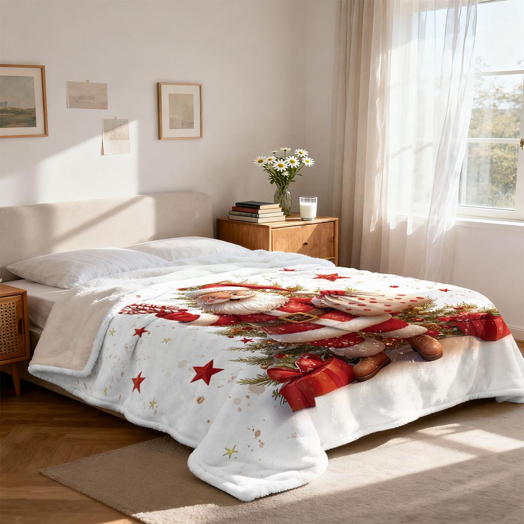 1ks Kreslená flanelová deka s potiskem Santa Clause, Pohovka, Odpolední zdřímnutí, Neformální deka, Měkká a pohodlná, Více velikostí, Lze prát v pračce
