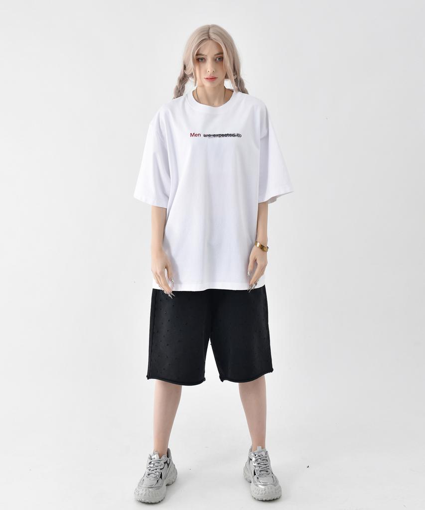 REEMNIK Lettering Print Oversized Round Short Sleeve T-Shirt [2 Colors]