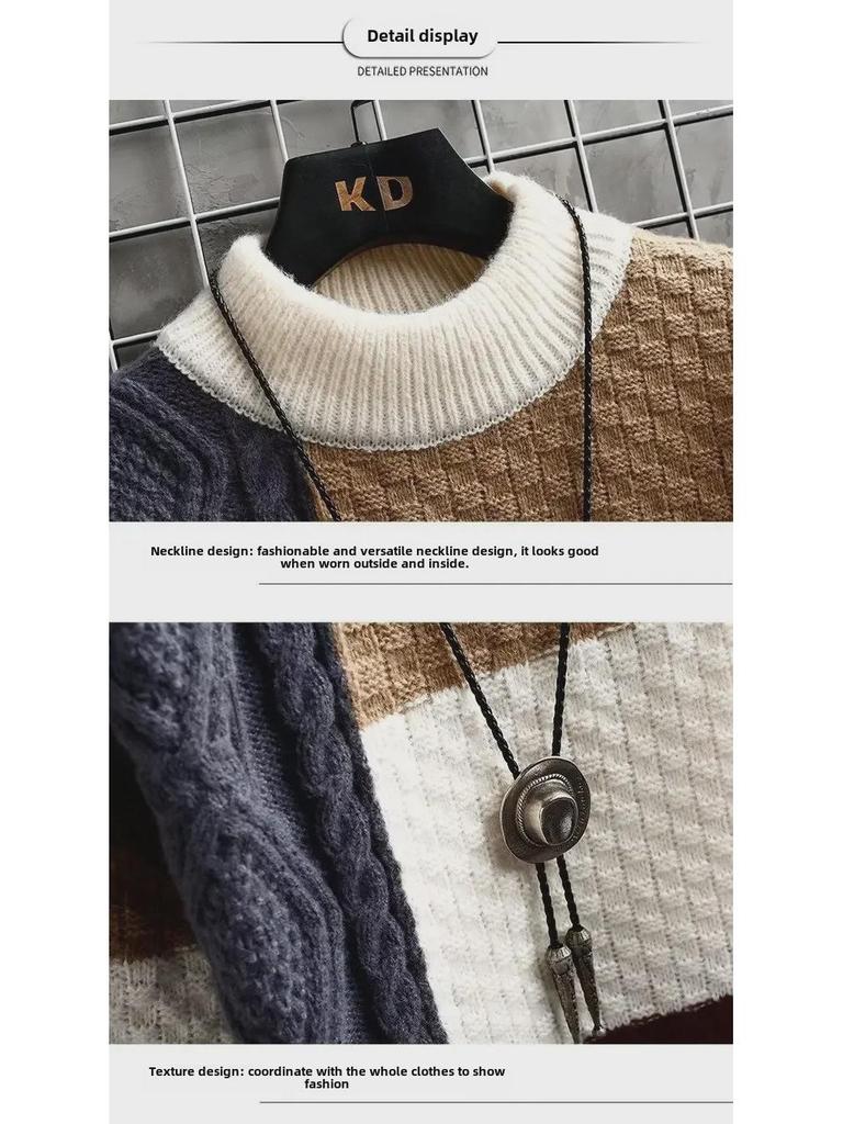 2023 Boys' Half-High Collar Thickened Sweater for Teens