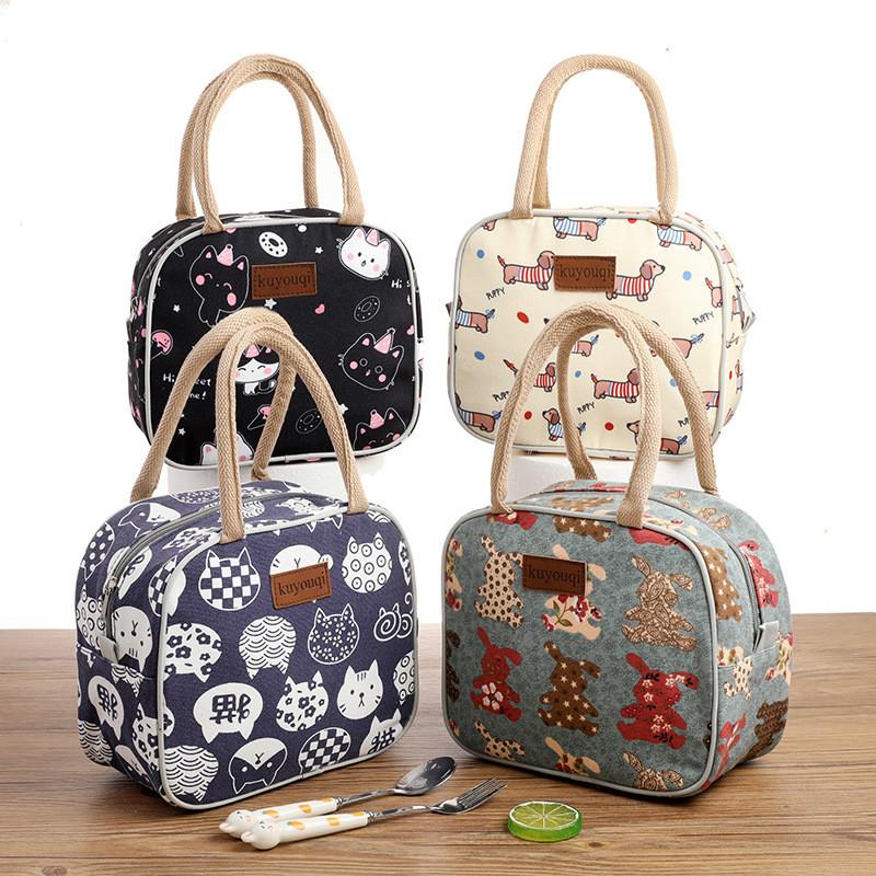 Canvas Lunch Bag Handheld Tote For Office Workers And Students With Zipper Closure