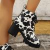 Fashion Cow Pattern Leather Short Boots Autumn and Winter New Wear Thick Heel Thick Sole Fashion Boots