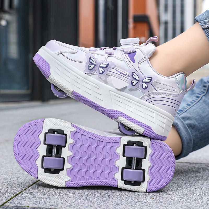 Girls's Rotating Button Four Wheel Skate Roller Shoes Roller Skating Removable  Kids Shoes with Wheels