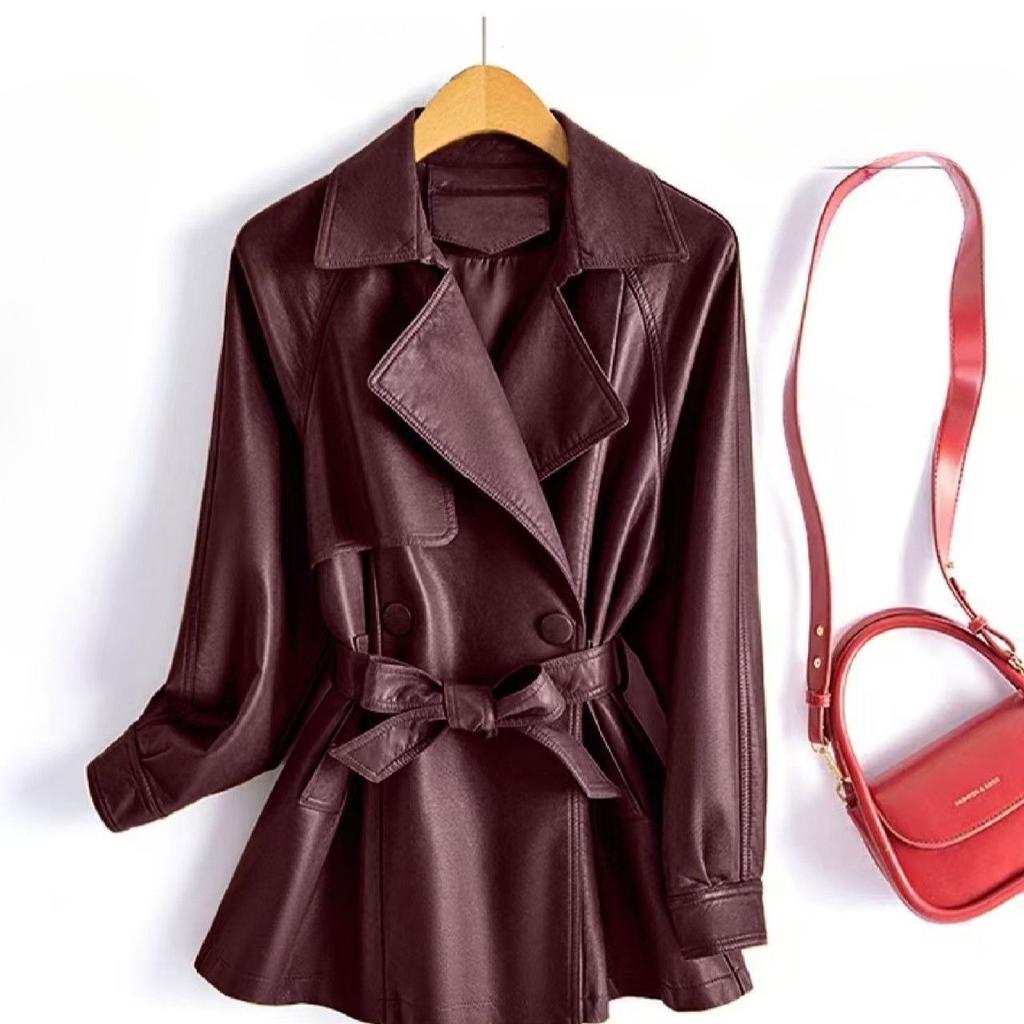 Autumn Women's Leather Jacket Turn-Down Collar Soft PU Leather Coat
