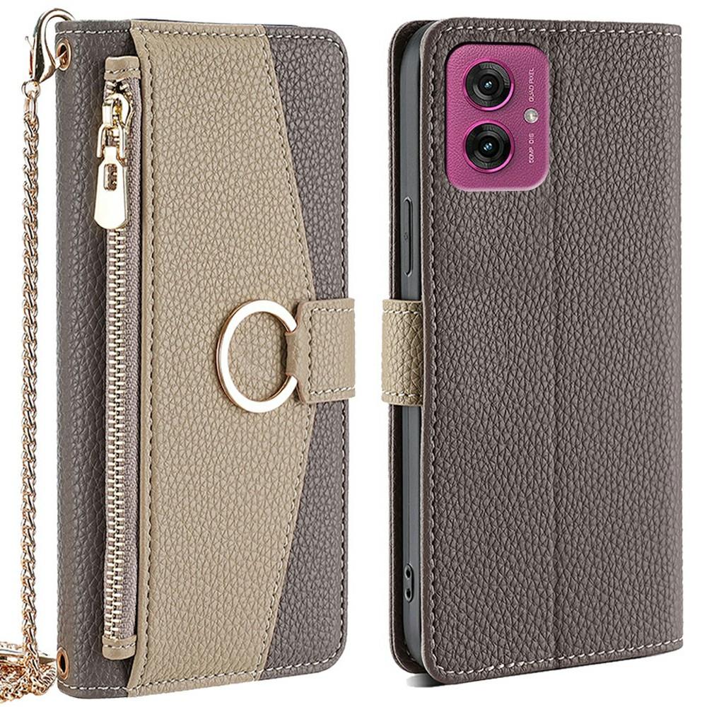 For Motorola Moto G55 5G Case Mirror Wallet Leather Phone Cover with Chain Shoulder Strap