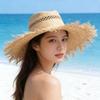 Elegant Raffia Sun Hat With Adjustable Size And Breathable Open Weaving For Beach Vacation Outdoor Activity Travel Gear