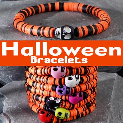 Orange Totenkopf Geist Bunt gemischte Tonperlen Armbänder für Frauen Kinder Halloween Zubehör Süß Kreativ Festival Geschenk