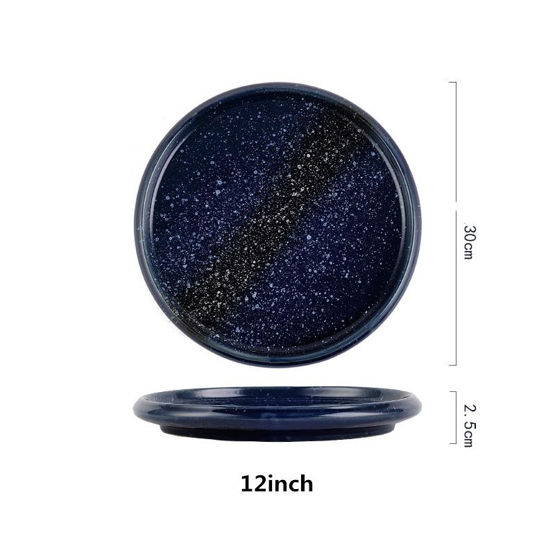 Steak plate plate Household creative black sushi Commercial Japanese food Dim sum flat plate breakfast dishes and plates sets