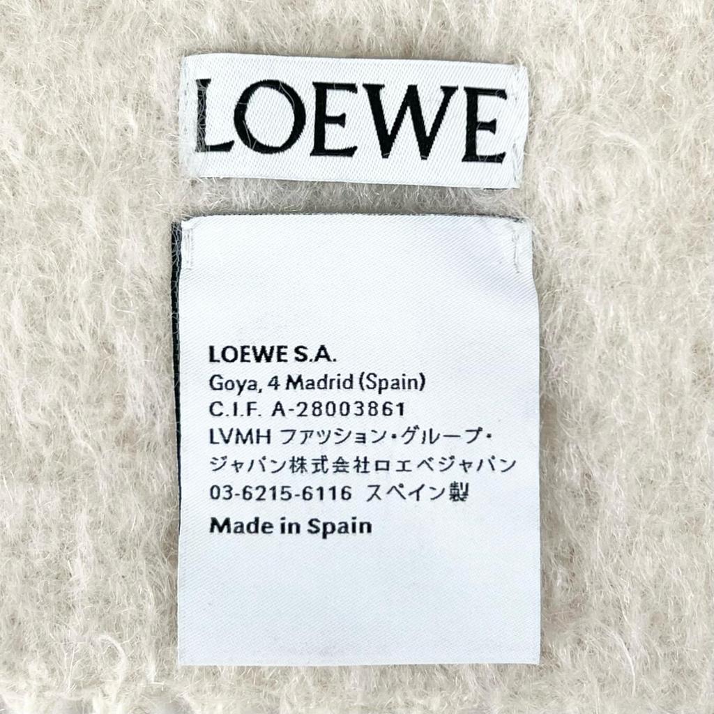 Excellent LOEWE Scarf Anagram leather patch white mohair Women Used