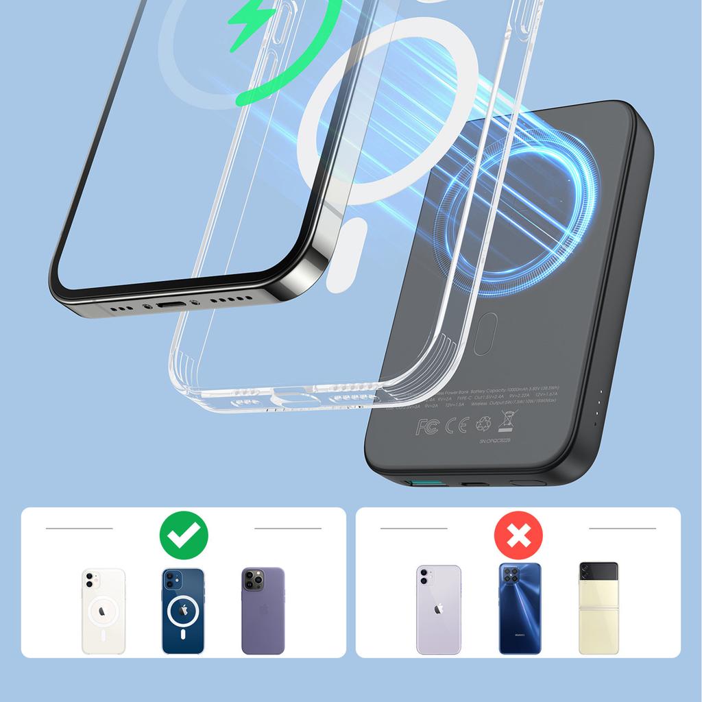 Mini Powerbank 10000mAh Magnetisch mit QC PD USB USBC Ladegerät Schwarz