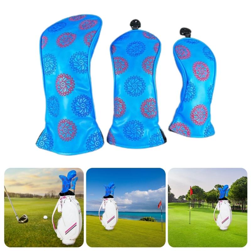 3 ks Voděodolné Potahy na hlavy golfových holí Koženka PU Potah na hlavu golfové hole Vzor ozubeného kola Potah na hlavu fairwayového woodu Golfové příslušenství