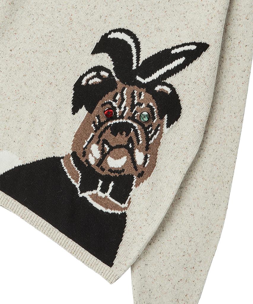 BEYOND CLOSET [Collection Line] Play Dog Oversized Jacquard Knit Pullover Ivory
