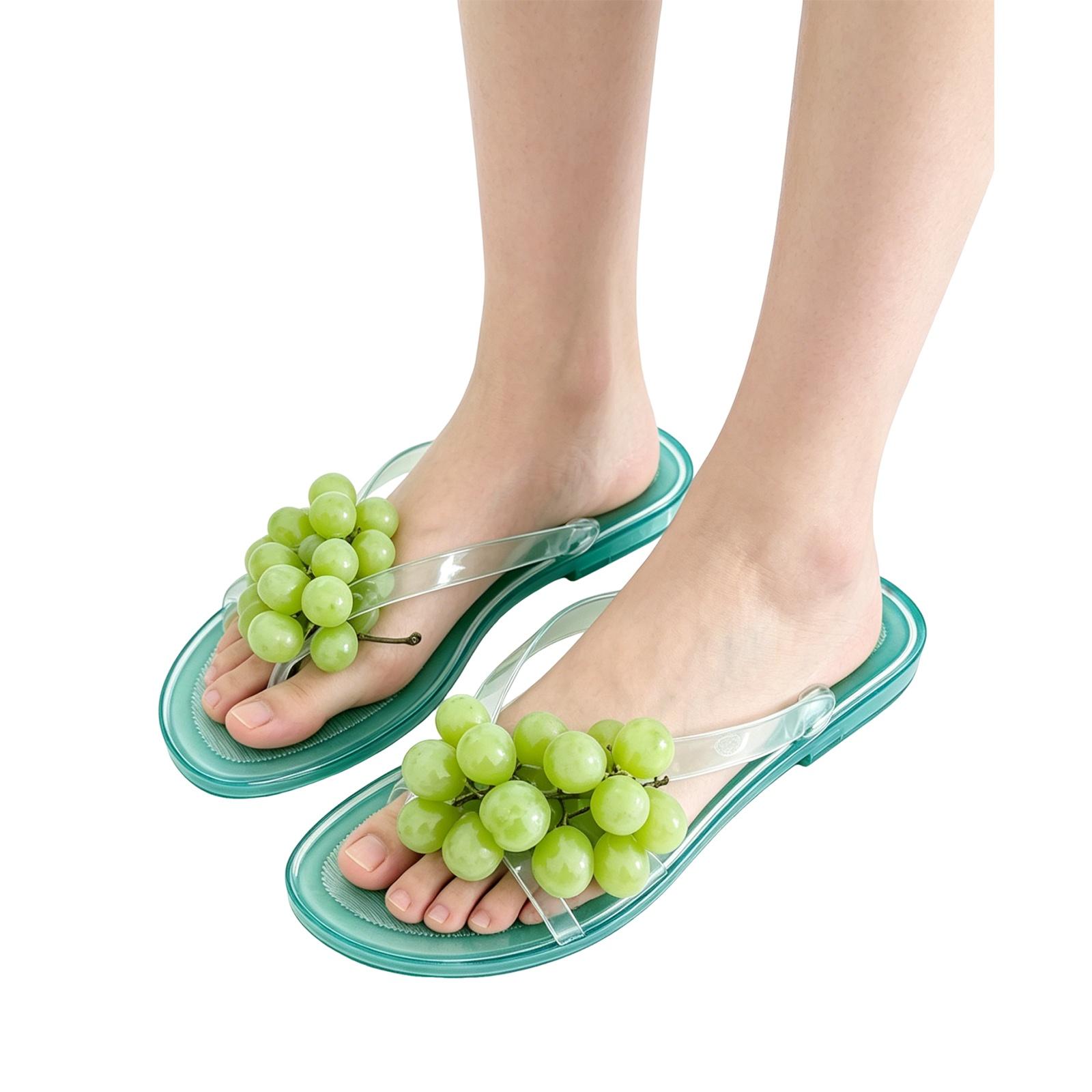 Women s Flat Slide Sandals Transparent Strap Open Toe Lightweight Summer Beach Footwear with Decorative Cluster Detail 36 зелёный