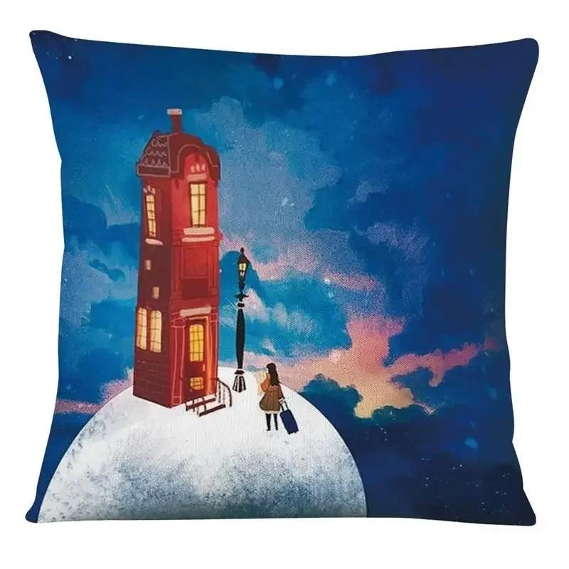 Japanese Style Cartoon Painting Pillowcase Little Girl Sky Print Pillowcase Bedroom Home Decoration Sofa Cushion Cover
