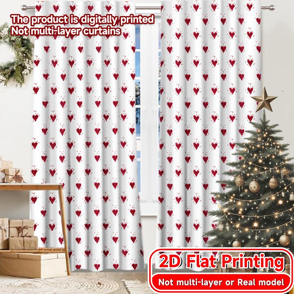 

Set Of 2 Modern Flat Printing Heart Grid Pattern Curtains Window Treatment Durable Polyester Fabric Versatile All Curtain Made W100*H70(CM)-Grommet top&2PCS