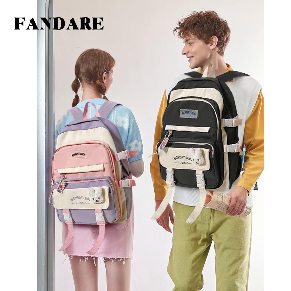 FANDARE Women's Cute Backpack with 11 Pockets, 15.6-inch Laptop Storage, Anti-Theft, Suitcase Mountable, Unisex, Perfect for School, Work, Travel,