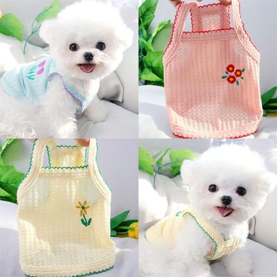 Süßer Welpe Sommer Trägerblume Stickerei Hunde Kleidung Weicher als Bär Hundebekleidung Weste Haustierhunde Kleid Hundeprodukte