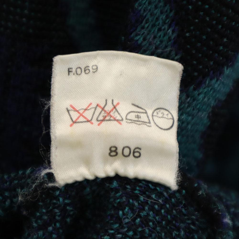 YVES SAINT LAURENT Tricots 90s Old Wool Blend Mohair Blend Argyle Pattern Long Sleeve V Neck Sweater Men's Used