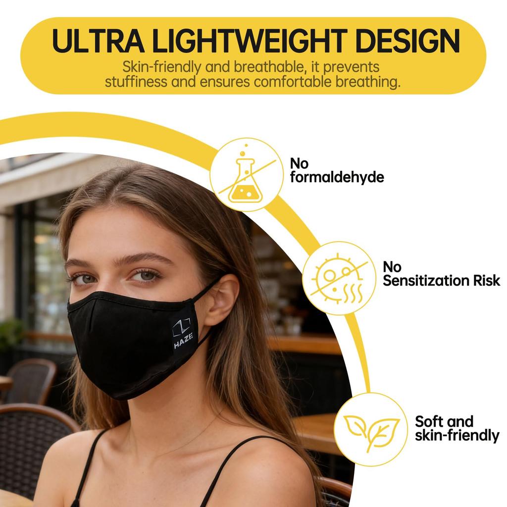 Reusable Cotton Face Mask for Women & Men | Breathable Dust Proof Mask | Anti Pollution & Smog Protection | Soft Lightweight Washable Mask with Ela