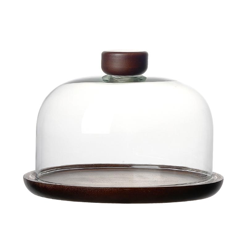 Wooden Plate Transparent Cover Cake Plate Tray Dessert Cake Dust-proof Tray Desktop Storage Container Party Accessories